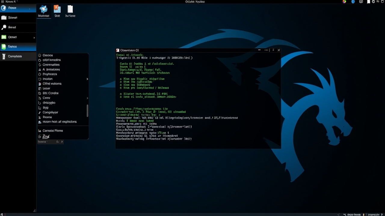 Рабочий стол Kali Linux: тёмная тема, терминал с nmap в центре, панель приложений сбоку